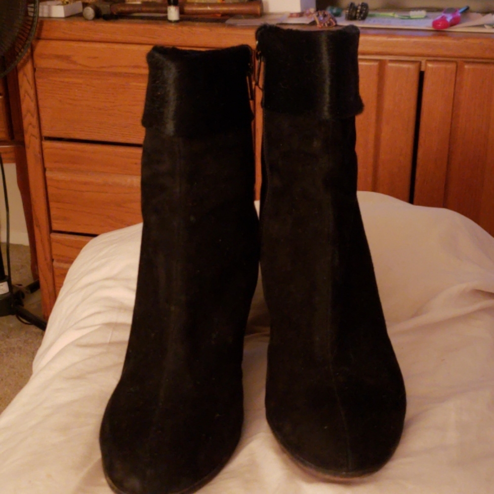 Martinez Valero Suede and Mink heeled ankle boots